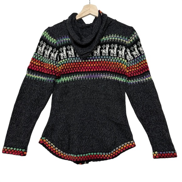 Vtg Peruvian Alpaca Llama Hoodie Sweater Rainbow Trim Boho Andean Knit Zip *flaw - Picture 8 of 8